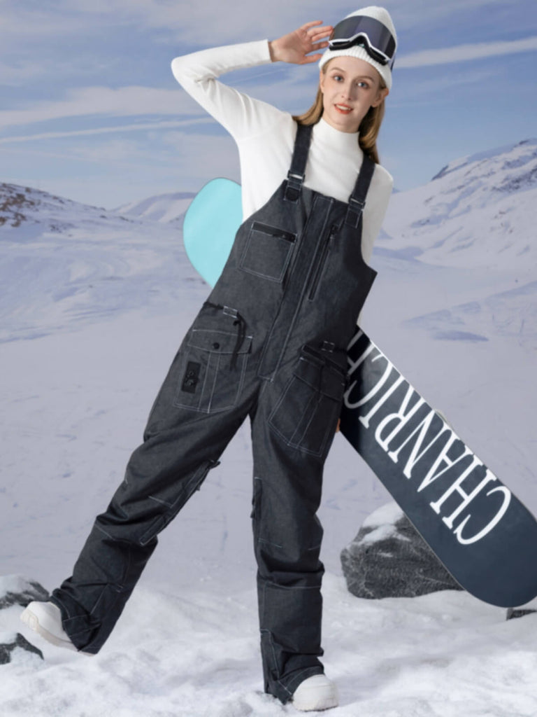 Women's PowderQueen Snow Adventure Bibs Denim Snow Pants Snowverb