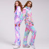 Women's Colorful Fancy Print One Piece Ski Jumpsuit Winter Snowsuits