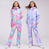Women's Colorful Fancy Print One Piece Ski Jumpsuit Winter Snowsuits