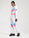 Women's Gsou Snow Retro Belted V Striped Flare One Piece Ski Suit