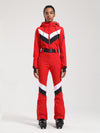 Women's Gsou Snow Retro Belted V Striped Flare One Piece Ski Suit