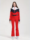 Women's Gsou Snow Retro Belted Color-Blocked Flare Ski Suit