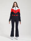 Women's Gsou Snow Retro Belted Color-Blocked Flare Ski Suit