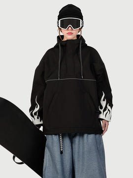 Women's Furious Flame Embroidery Reflective Line Freestyle Pullover Snow Hoodie