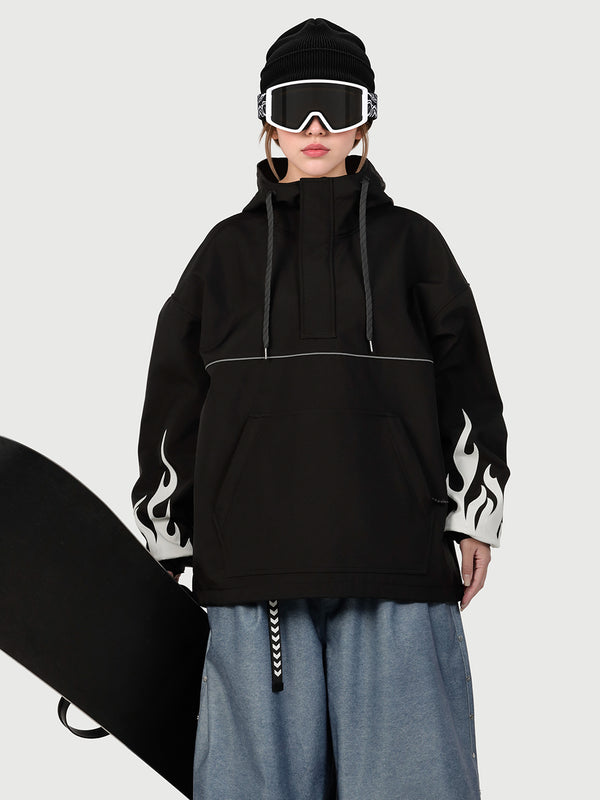 Women's Furious Flame Embroidery Reflective Line Freestyle Pullover Snow Hoodie