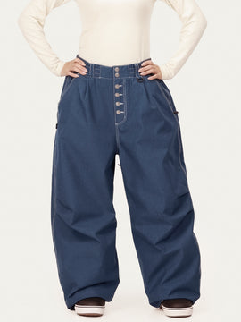 Women's Raw Utility Rivet Workwear Denim Snow Pants – Double Back Pocket Oversized Fit