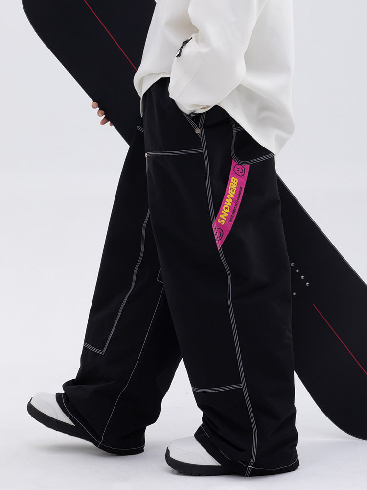 Official Snowverb Urban Street Style men's black baggy snow pants with contrast stitching
