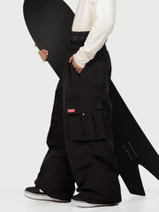 Men's Baggy Snow Pants Functional Utility Cargo Ski & Snowboard Pants with Belt and Multiple Pockets