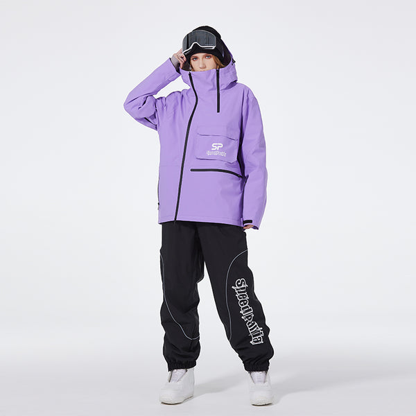ホワイト ライダースジャケット型 スノボーウエア S パープル ゼブラ スノーボード ウェア ジャケット ユニセックス 686 シックスエイト