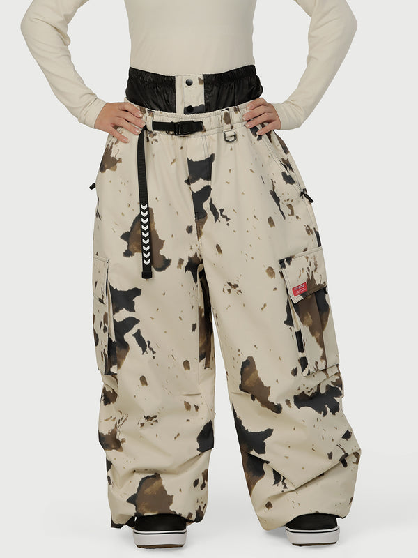 Women's Baggy Snow Pants Functional Utility Cargo Ski & Snowboard Pants with Belt and Multiple Pockets