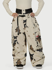 Women's Baggy Snow Pants Functional Utility Cargo Ski & Snowboard Pants with Belt and Multiple Pockets