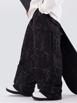 Men's Double Knee Mountain Freestyle Leopard Baggy Snow Pants