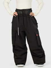 Women's Streetwear Baggy Snow Pants Utility Cargo Style with Belt and Multi Pocket Design
