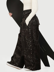 Women's Urban Vibe Workwear-Inspired Rivet-Trim Wide Fit OG Baggy Snow Pants