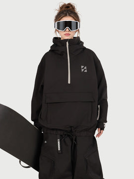 Anorque Snow Park Rider de Mulher Freestyle Softshell Meio-Fecho com Capuz e Bolso Canguru