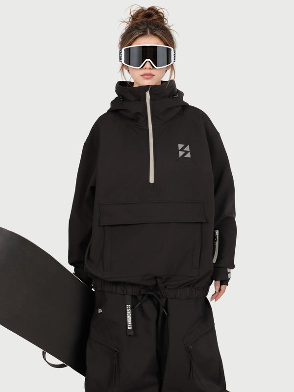 Anorque Snow Park Rider de Mulher Freestyle Softshell Meio-Fecho com Capuz e Bolso Canguru