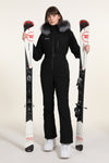 Womens Winter Chic Fur Hood One Piece Ski Jumpsuit Overall Ski Suit