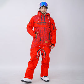 salomon conspiracy mens one piece ski suit Dawnski Men's P-40 Fighter & Shark Conjoined Snowboard Suits Polyester Zipper closure Hand Wash Only Cold resistance One Piece Snow Suits