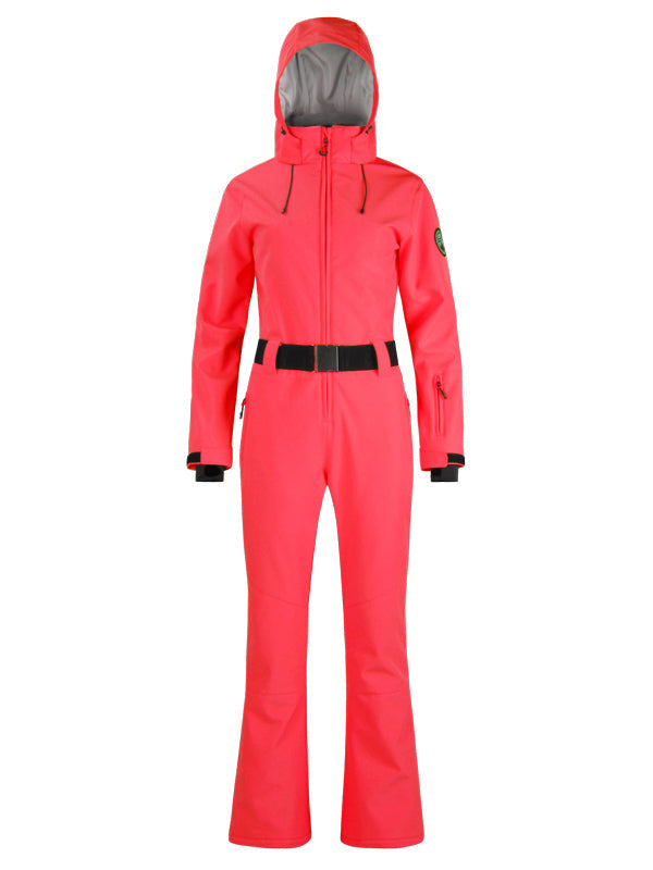 Women's Gsou Snow Classic Belted Slim Fit Flare Ski Suit One Piece