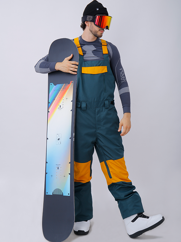 Waterproof SNOWVERB Alpine Ranger Bibs Overall Snowboard Pants-Men, Dark Green/Yellow XL, Multiple Pockets All Mountain Snow Pants Bib
