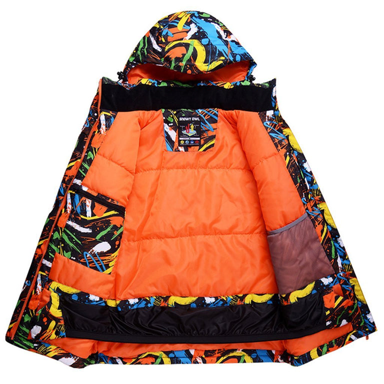 Men's Mountain Shadow Print Warm Snow Jacket - Orange Color | Snowverb