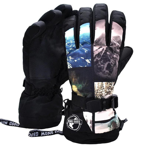 Men's Waterproof Mountain Landscape Snowboard Gloves - snowverb